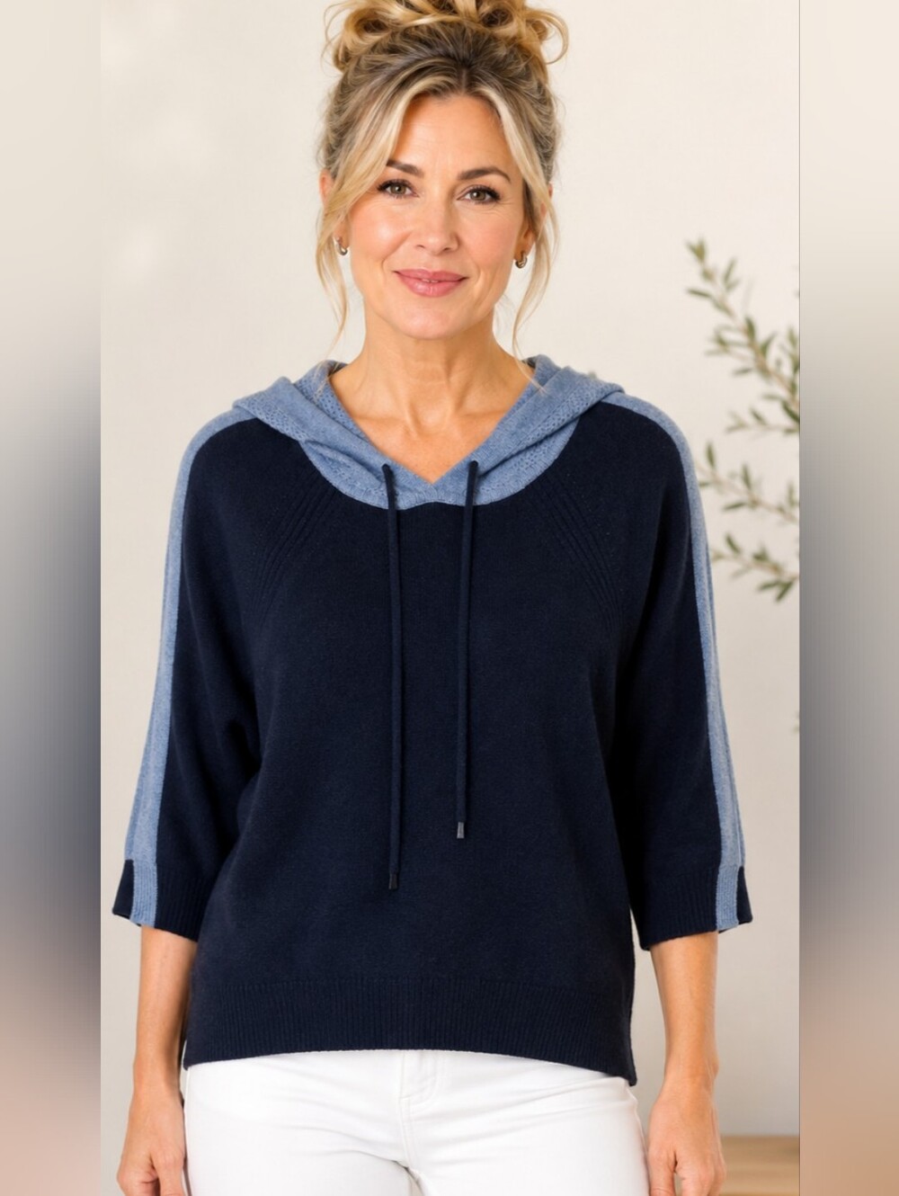 Autumn Cashmere 100% Pure Cashmere Colorblock Hoodie High Low Sweater Luxury